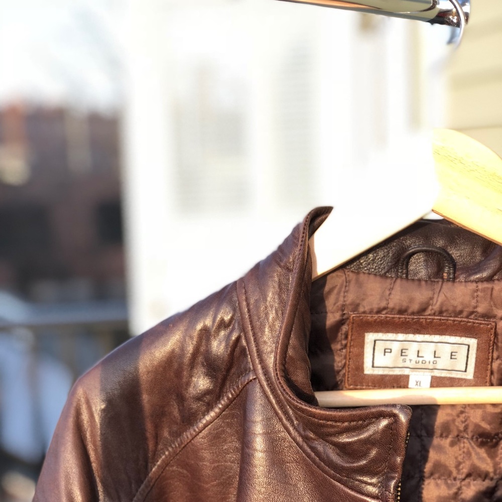 People Studio - Men’s Brown Leather Bomber Jacket - Picture 5 of 6